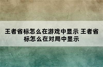 王者省标怎么在游戏中显示 王者省标怎么在对局中显示